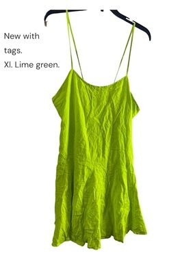 Lime Green Spaghetti Strap Slip Dress with open back